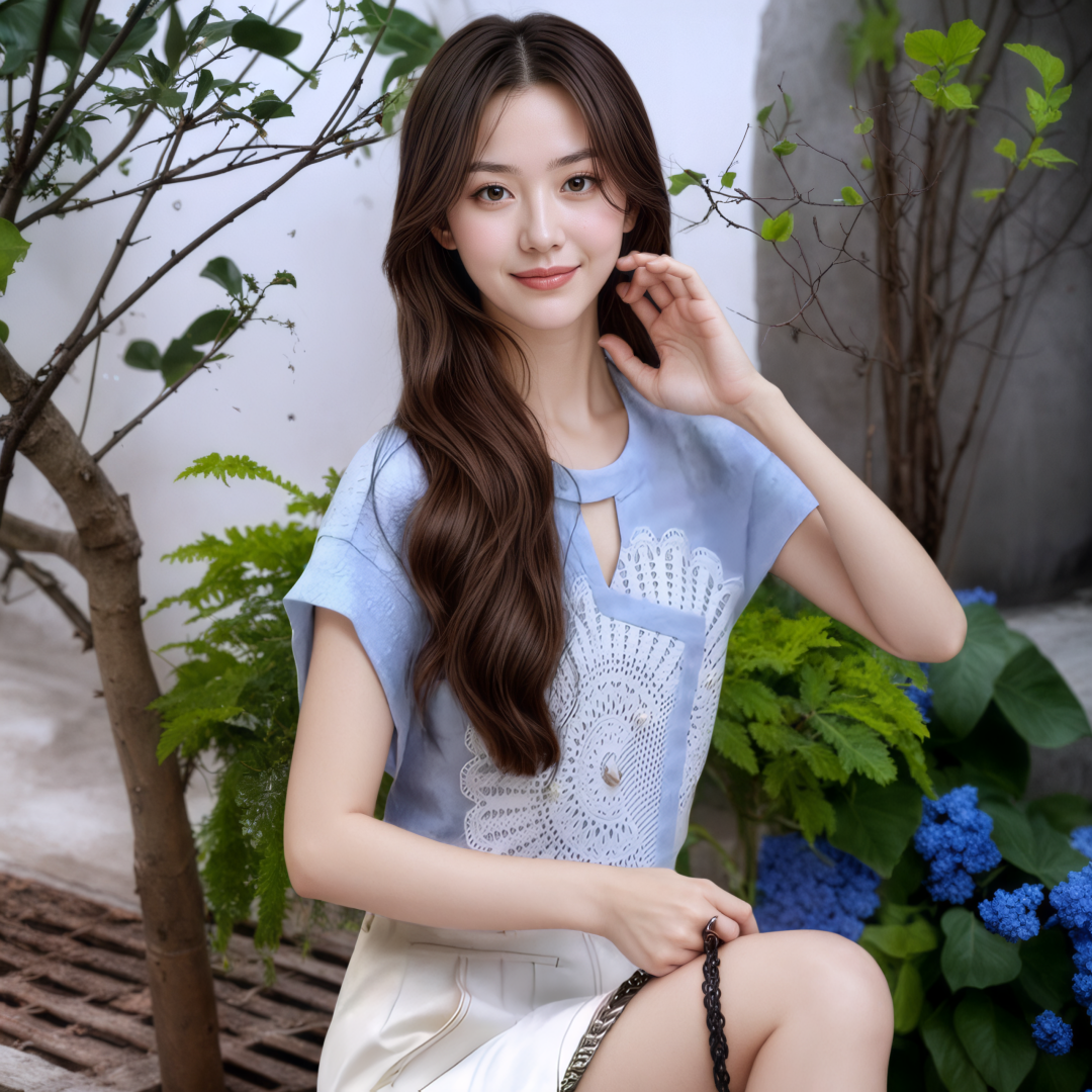 2025 Summer New Two-Piece Set Women Fresh Blue Cutout Anti-Exposure Shoulder-Sleeve Top Denim Skirt - Image 2
