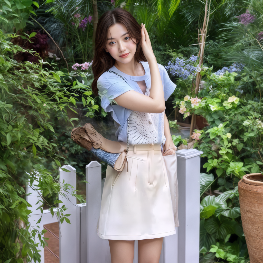 2025 Summer New Two-Piece Set Women Fresh Blue Cutout Anti-Exposure Shoulder-Sleeve Top Denim Skirt - Image 4