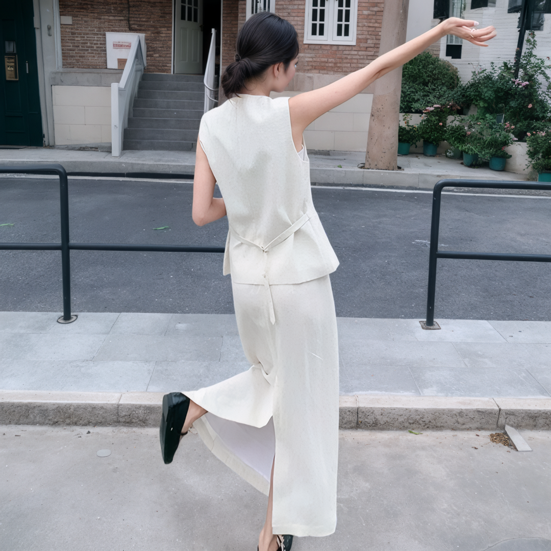 Off-White Elegant Two-Piece Set for Women 2025 Summer Sleeveless Vest and Skirt - Image 2