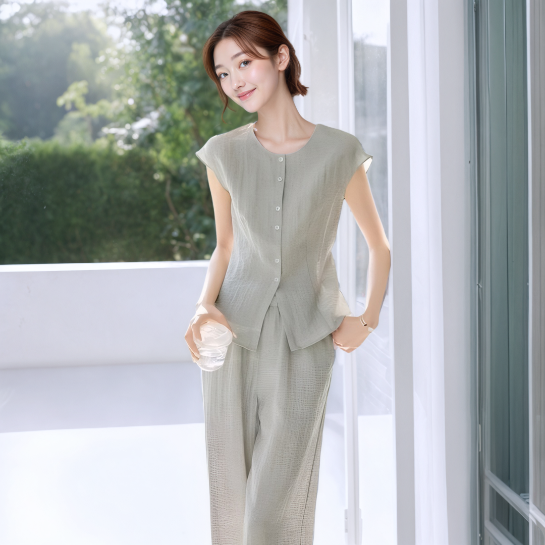 2026 Summer New Korean Style Fashion Sleeveless Shirt Top and Pants Two-Piece Set Women - Image 3