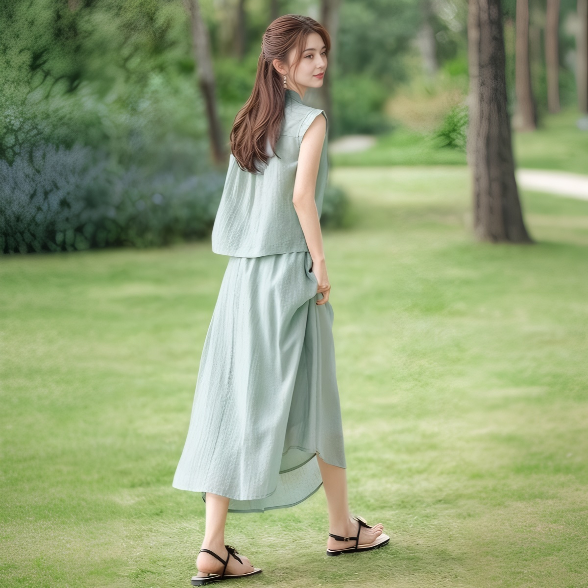 Minimalist Stand Collar Sleeveless Shirt and Skirt Two-Piece Set for Women 2025 Summer - Image 2
