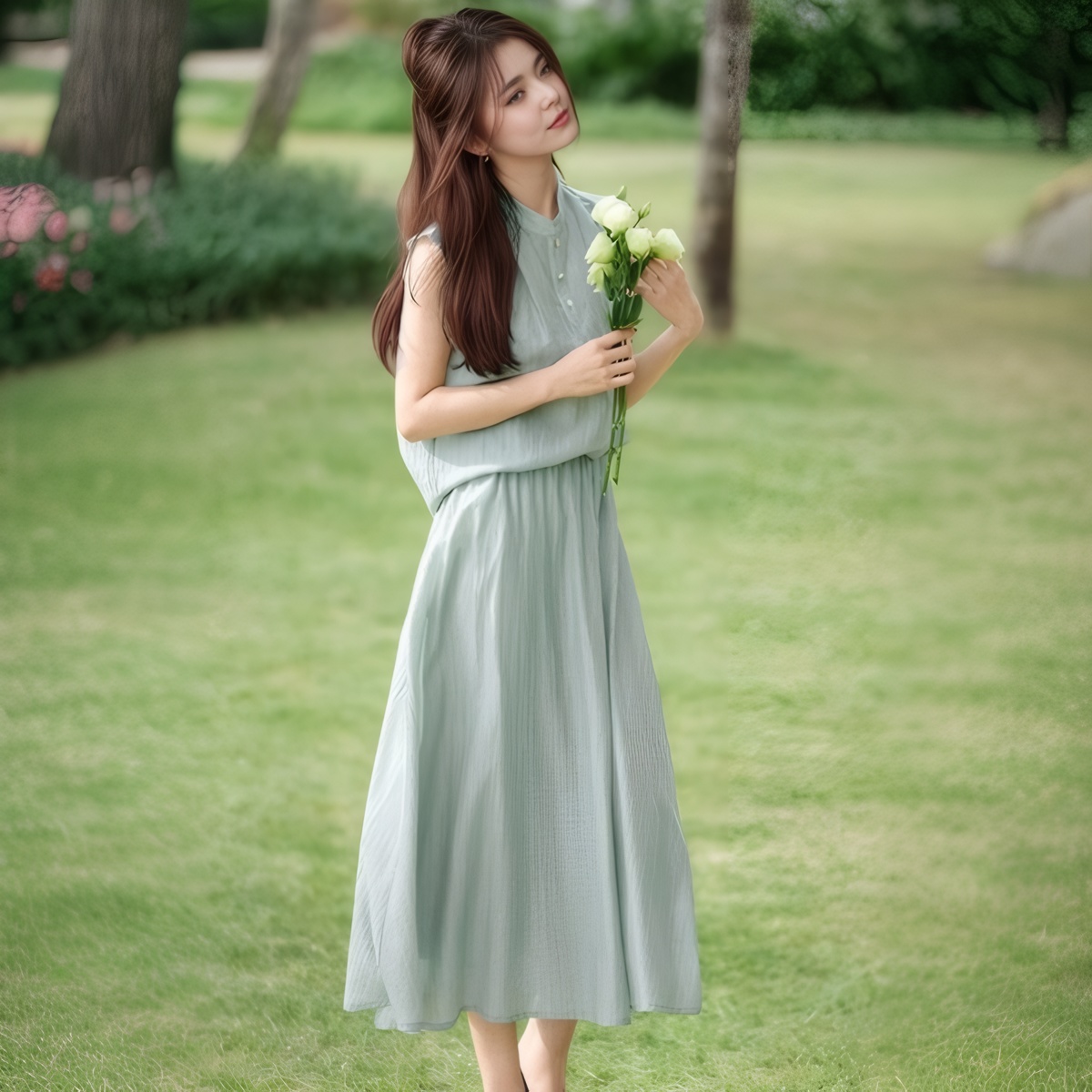 Minimalist Stand Collar Sleeveless Shirt and Skirt Two-Piece Set for Women 2025 Summer - Image 4
