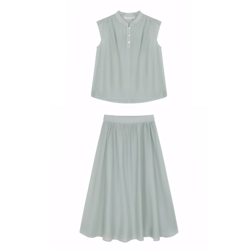 Minimalist Stand Collar Sleeveless Shirt and Skirt Two-Piece Set for Women 2025 Summer - Image 5
