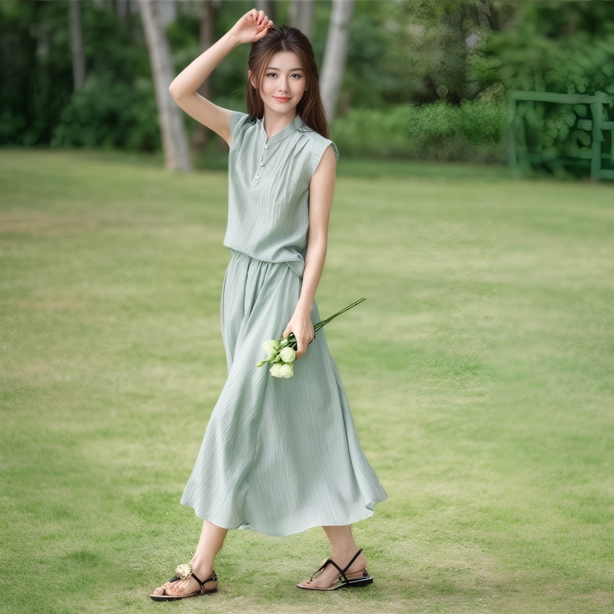 Minimalist Stand Collar Sleeveless Shirt and Skirt Two-Piece Set for Women 2025 Summer - Image 3