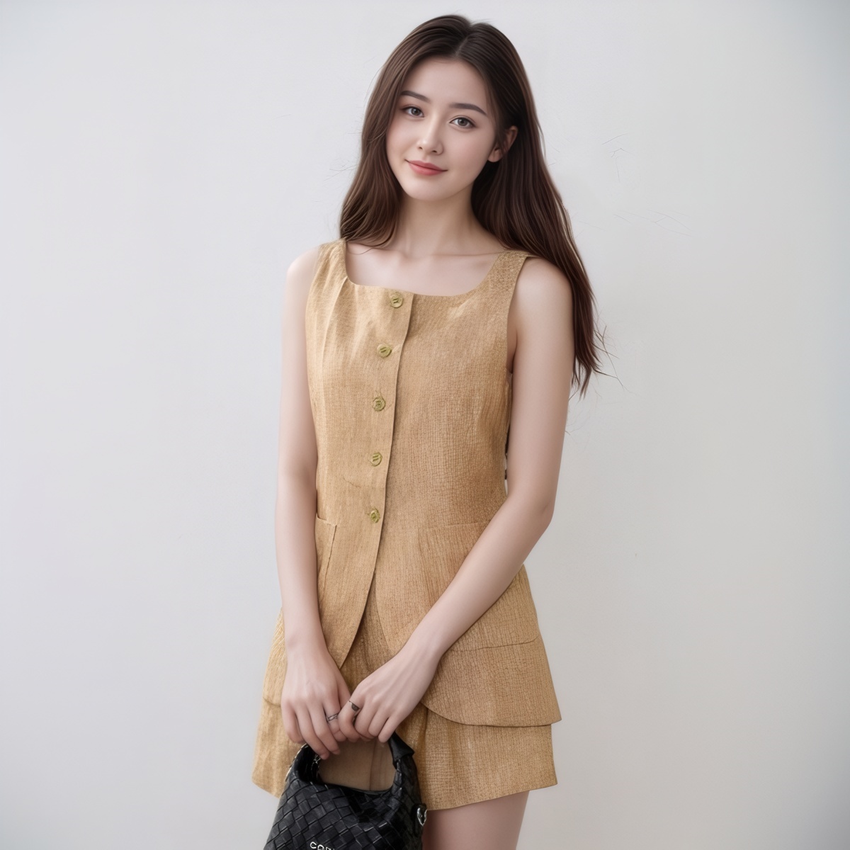 2025 Summer New Old Money Style Commuter Dry Breathable Linen Sleeveless Square Neck Vest Shorts Two Piece Set Women - Image 3