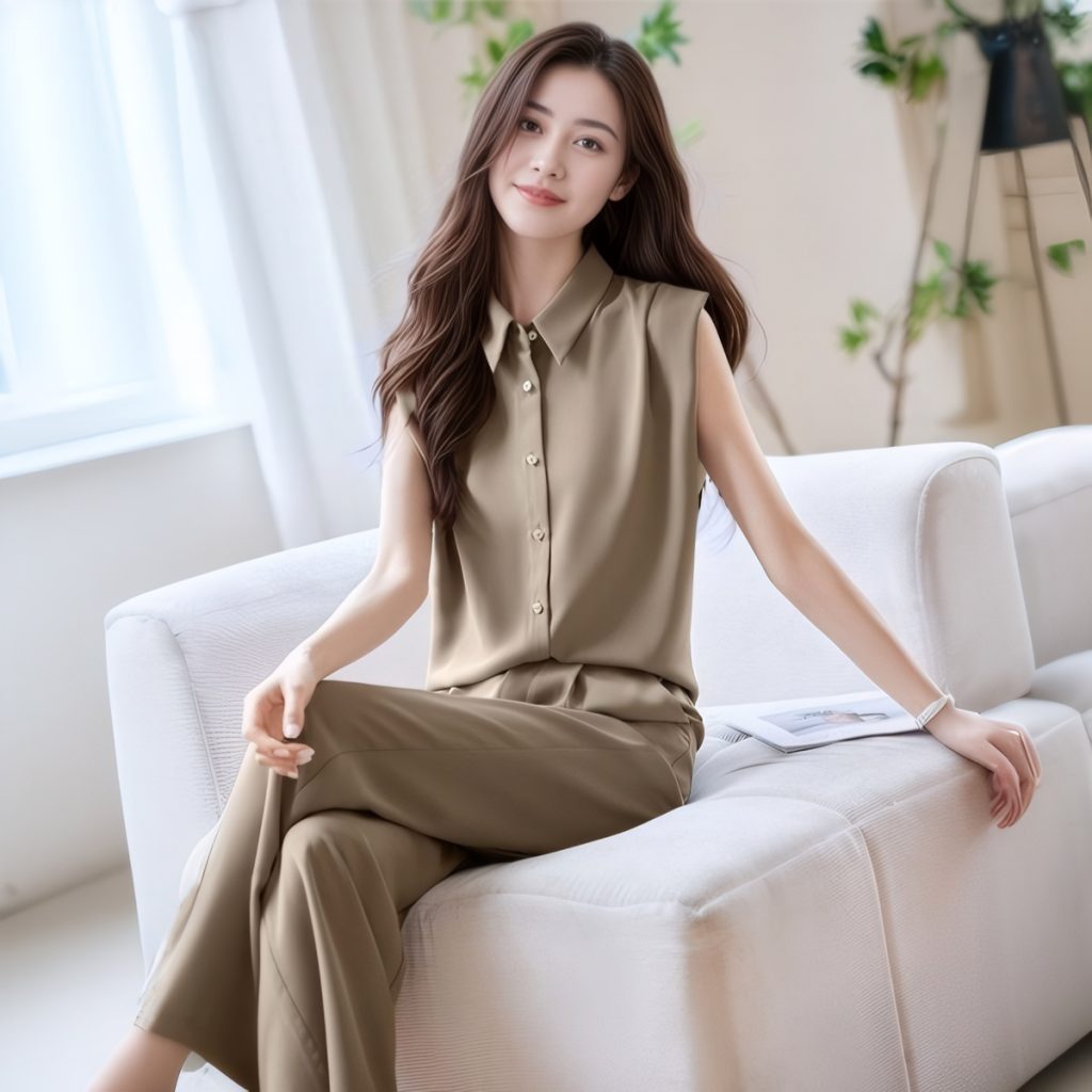 Minimalist Sleeveless Shirt and Wide-Leg Pants Set for Women Summer 2025