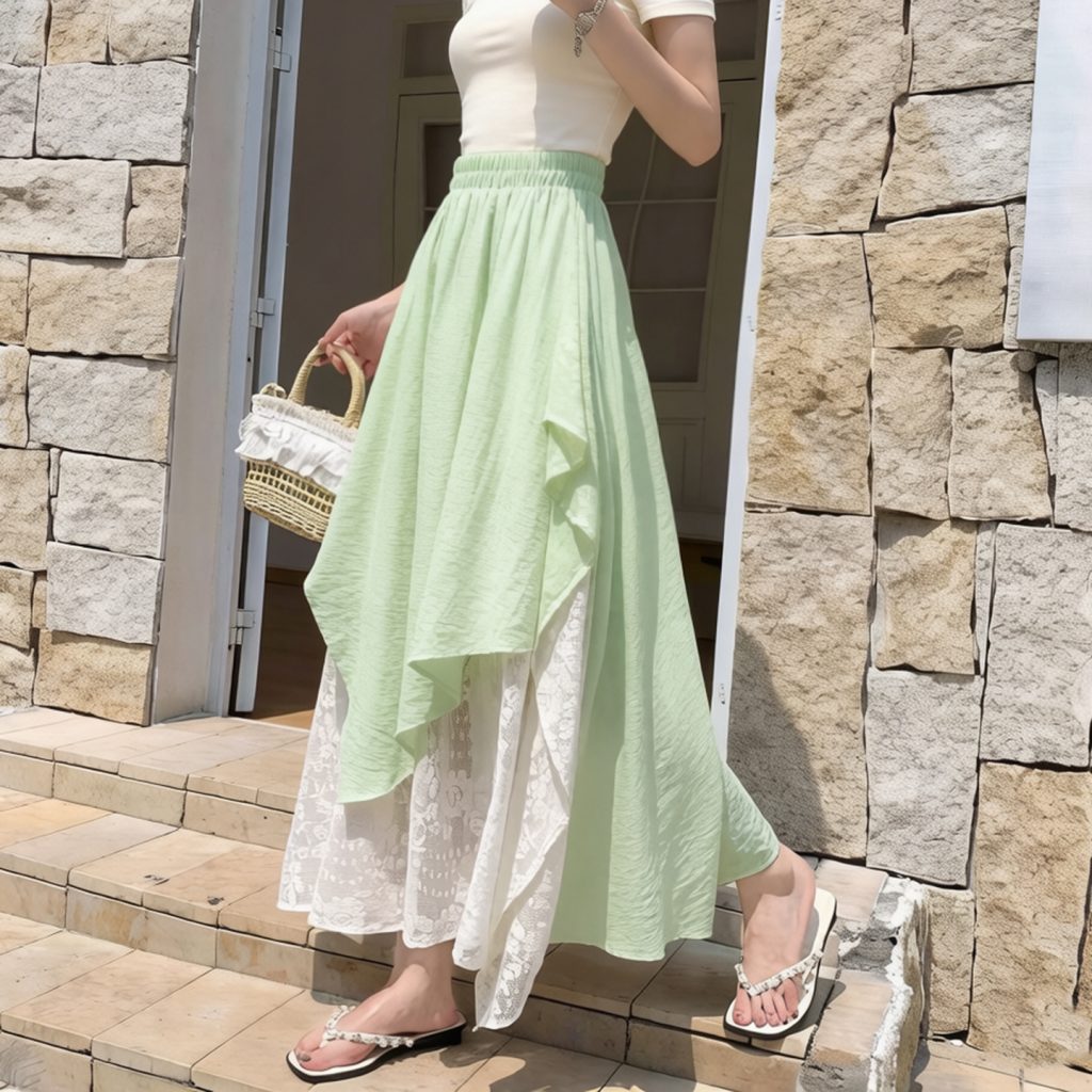 2026 Spring Summer Irregular Lace Skirt Korean Resort Style Womens