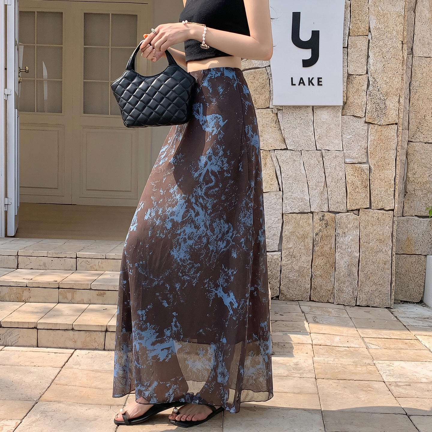 Tie-Dye Print A-Line Midi Skirt for Women 2026 Summer High Waist Slim Fit - Image 4