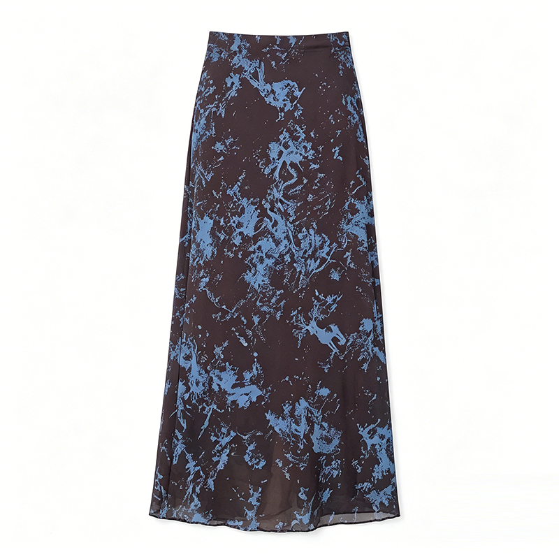 Tie-Dye Print A-Line Midi Skirt for Women 2026 Summer High Waist Slim Fit - Image 5