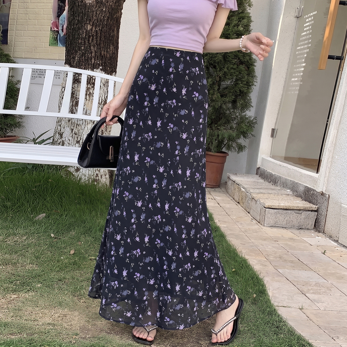 Women Summer Floral Mermaid Skirt High Waist A-Line Long Skirt