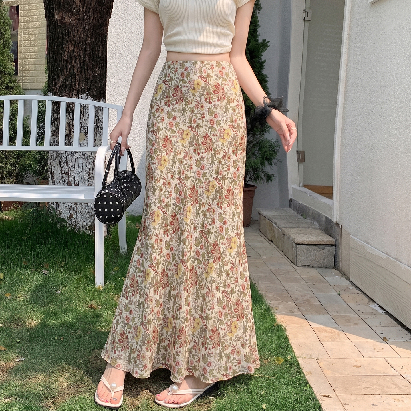 Women Summer Floral Mermaid Skirt High Waist A-Line Long Skirt - Image 2