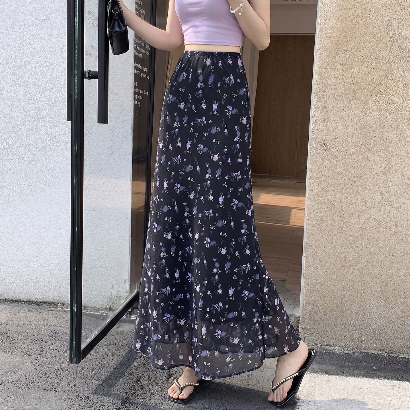 Women Summer Floral Mermaid Skirt High Waist A-Line Long Skirt - Image 4