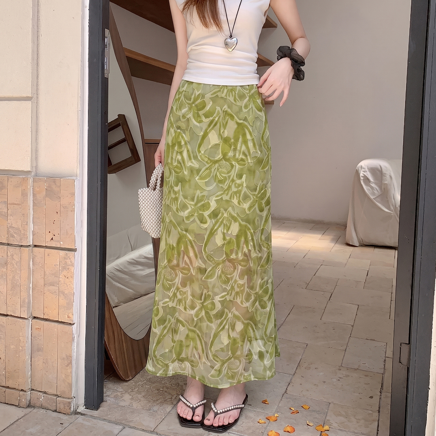 Tie-Dye Mermaid Skirt Women Summer 2026 Thin High-Waist Slit A-Line Bodycon Midi Skirt - Image 3