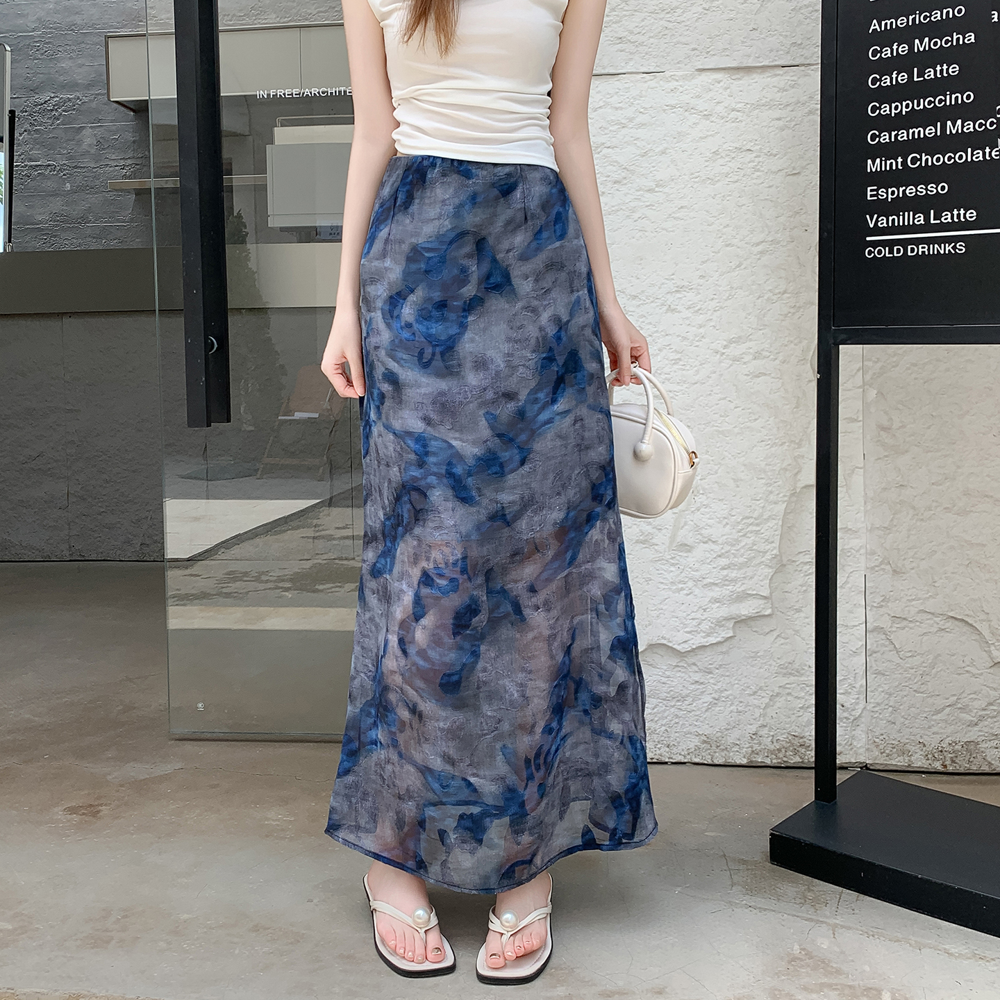 Tie-Dye Mermaid Skirt Women Summer 2026 Thin High-Waist Slit A-Line Bodycon Midi Skirt - Image 4