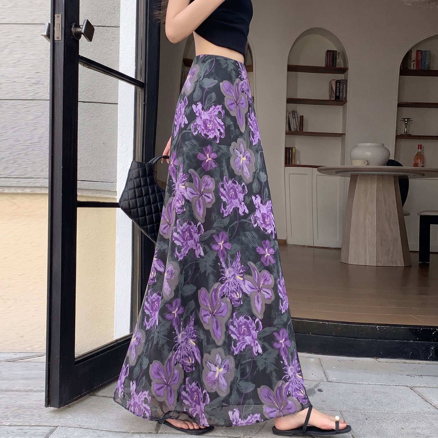 2026 New Korean Style Slimming Long Acetate Floral Print Skirt Women Summer Thin Floral Mermaid Skirt - Image 2