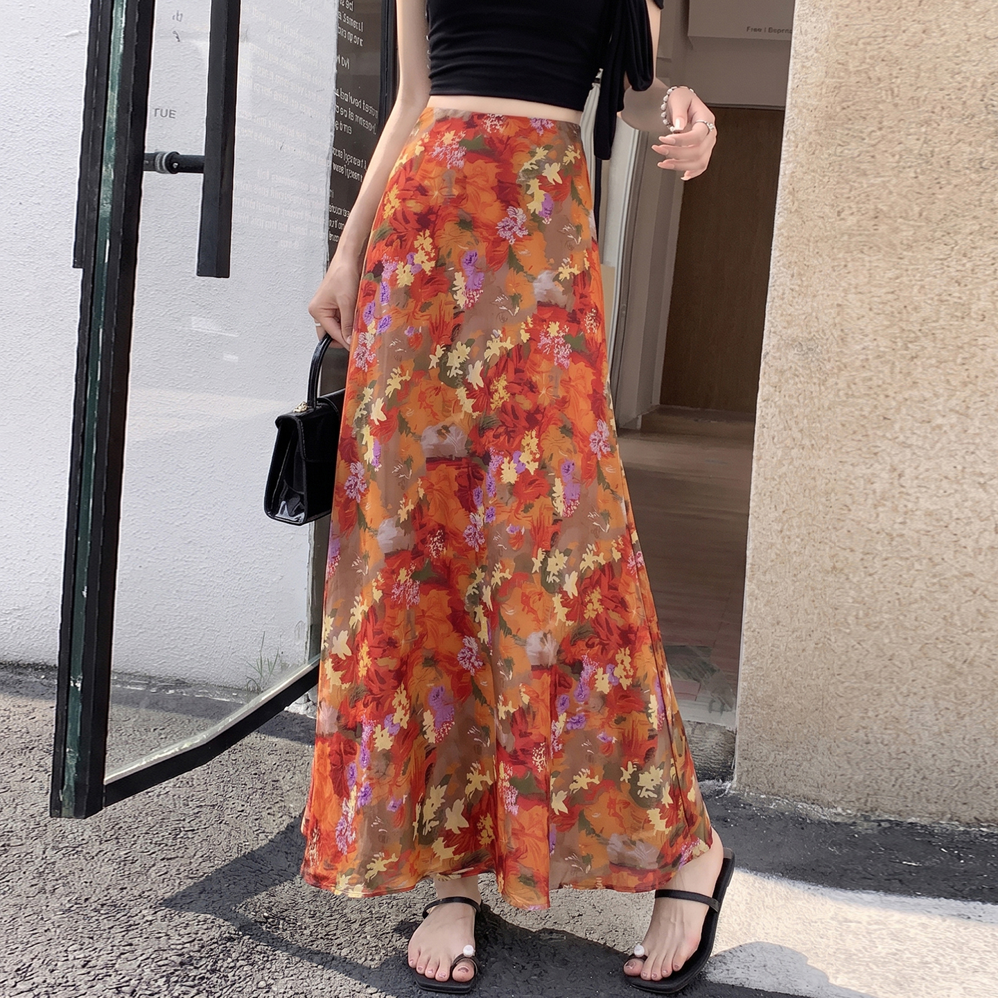 2026 New Korean Style Slimming Long Acetate Floral Print Skirt Women Summer Thin Floral Mermaid Skirt - Image 3