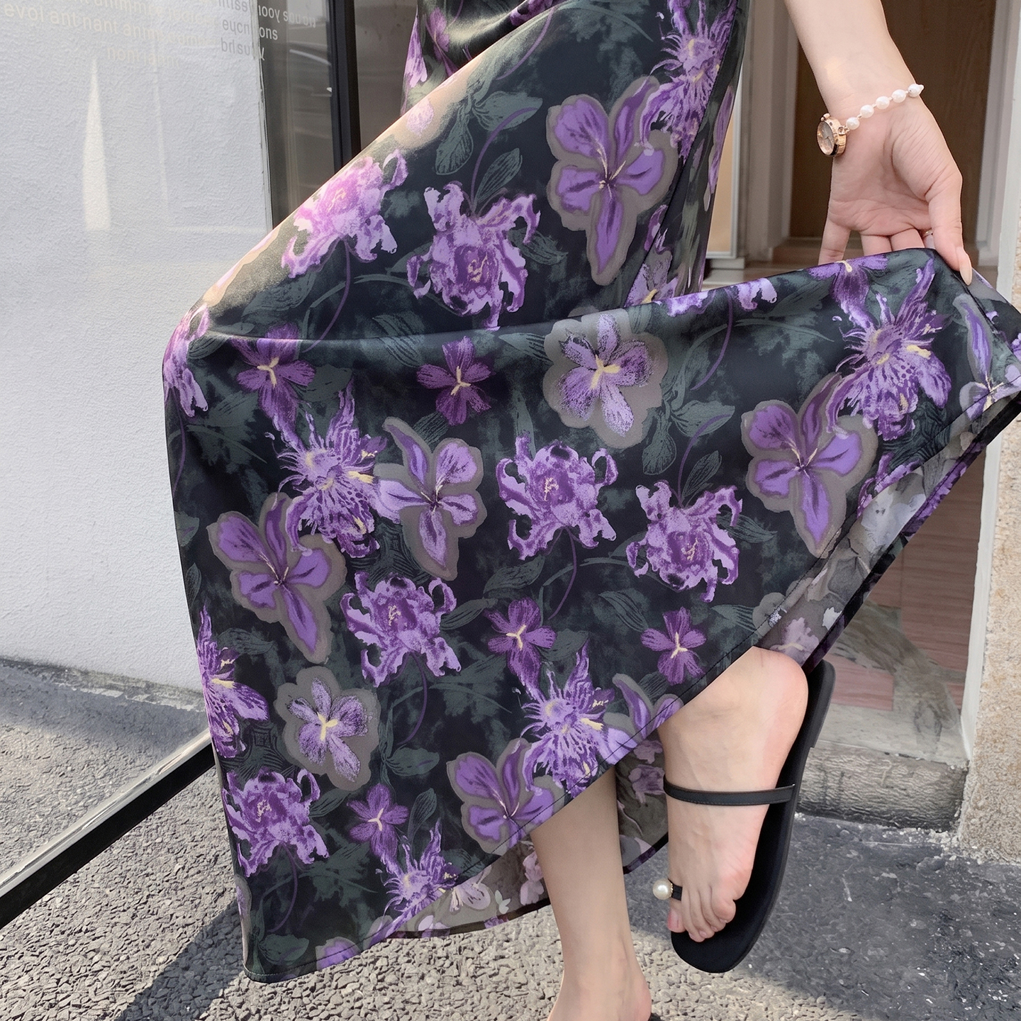 2026 New Korean Style Slimming Long Acetate Floral Print Skirt Women Summer Thin Floral Mermaid Skirt - Image 4