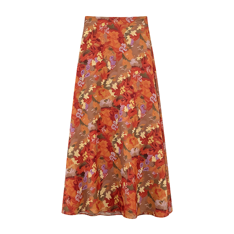 2026 New Korean Style Slimming Long Acetate Floral Print Skirt Women Summer Thin Floral Mermaid Skirt - Image 5
