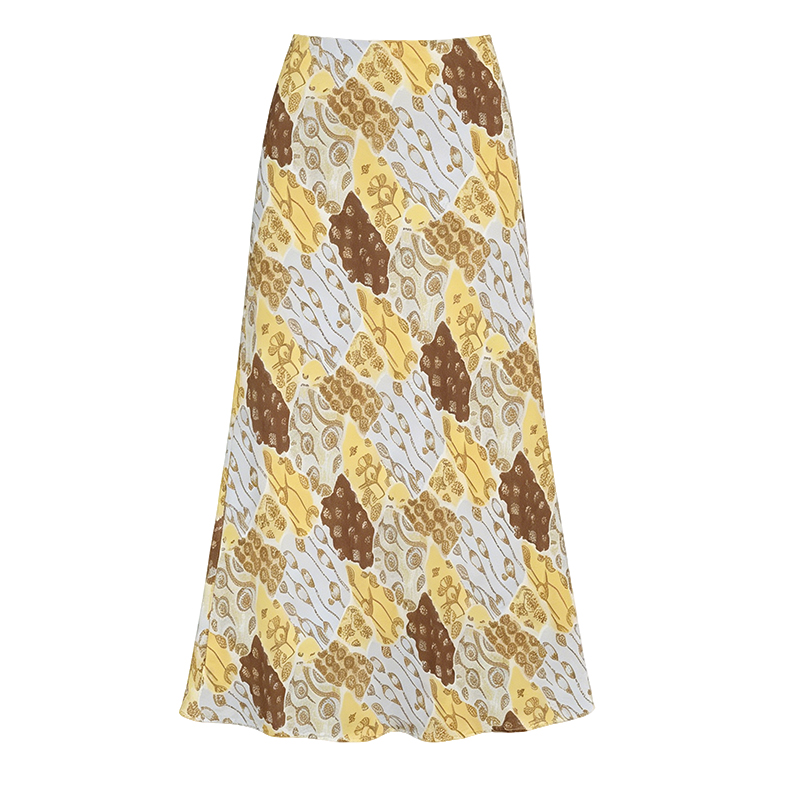 Retro Floral Print Mesh Mermaid Skirt Women Summer Elegant A-Line High Waist Long Skirt - Image 5