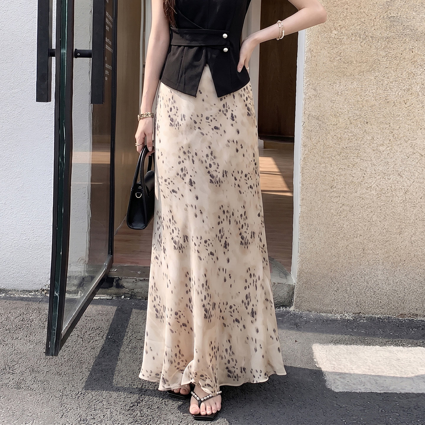 Women's A-Line Mermaid Leopard Print Skirt 2026 Summer Slimming High Waist Long Skirt
