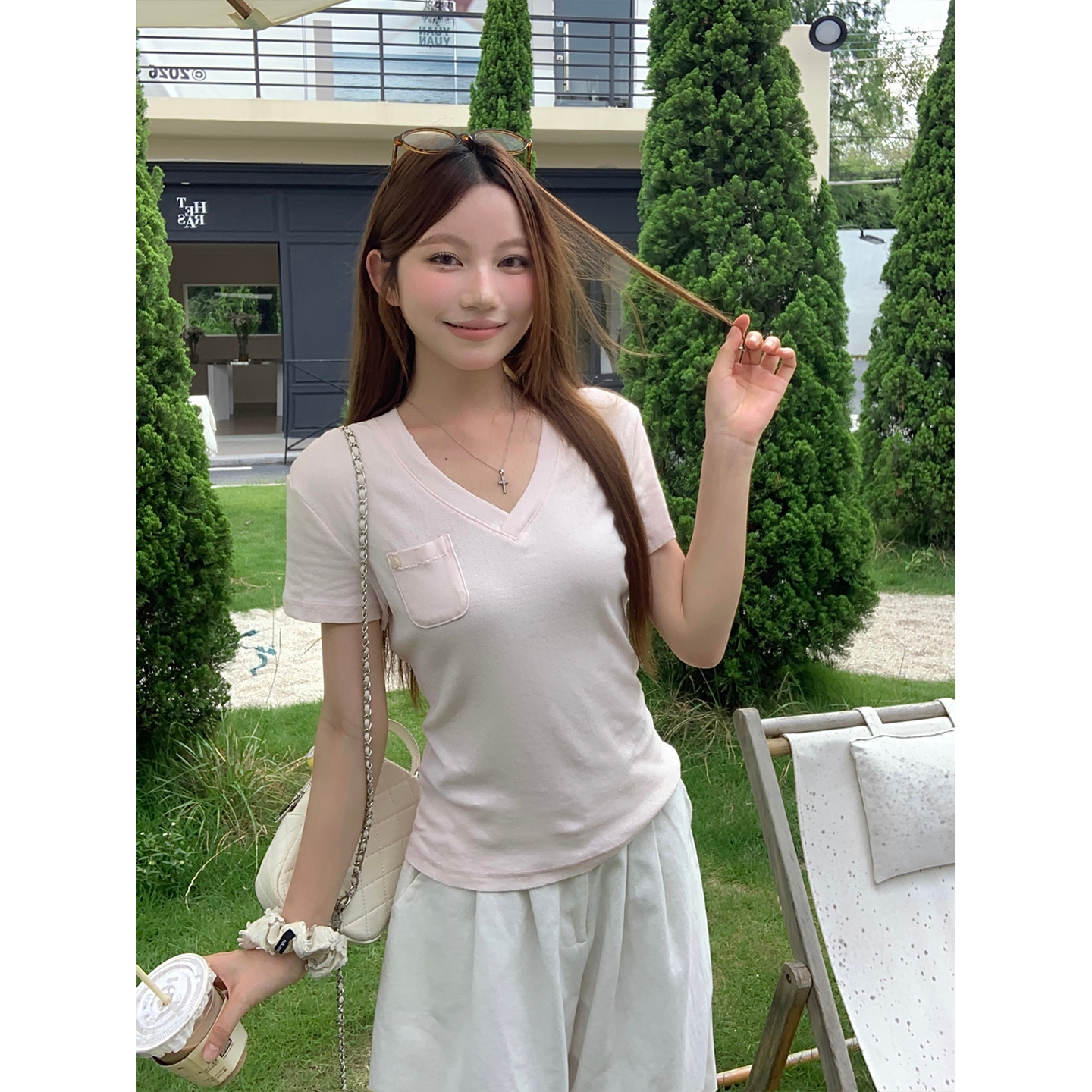 Korean V-Neck Short Sleeve T-Shirt for Women Summer New Slim Fit Top - Image 4