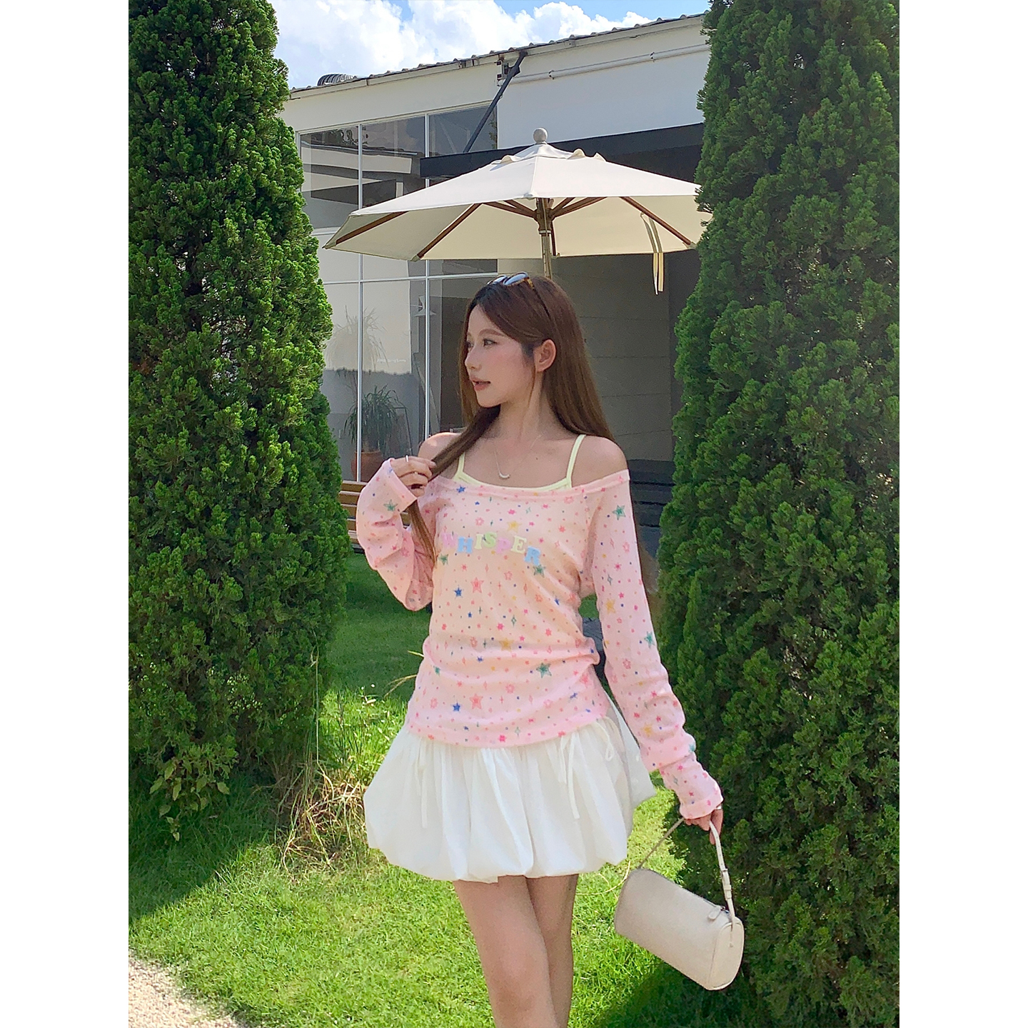 Women's Summer Two-Piece Long Sleeve Sun Protection Top with Star Print - Image 2