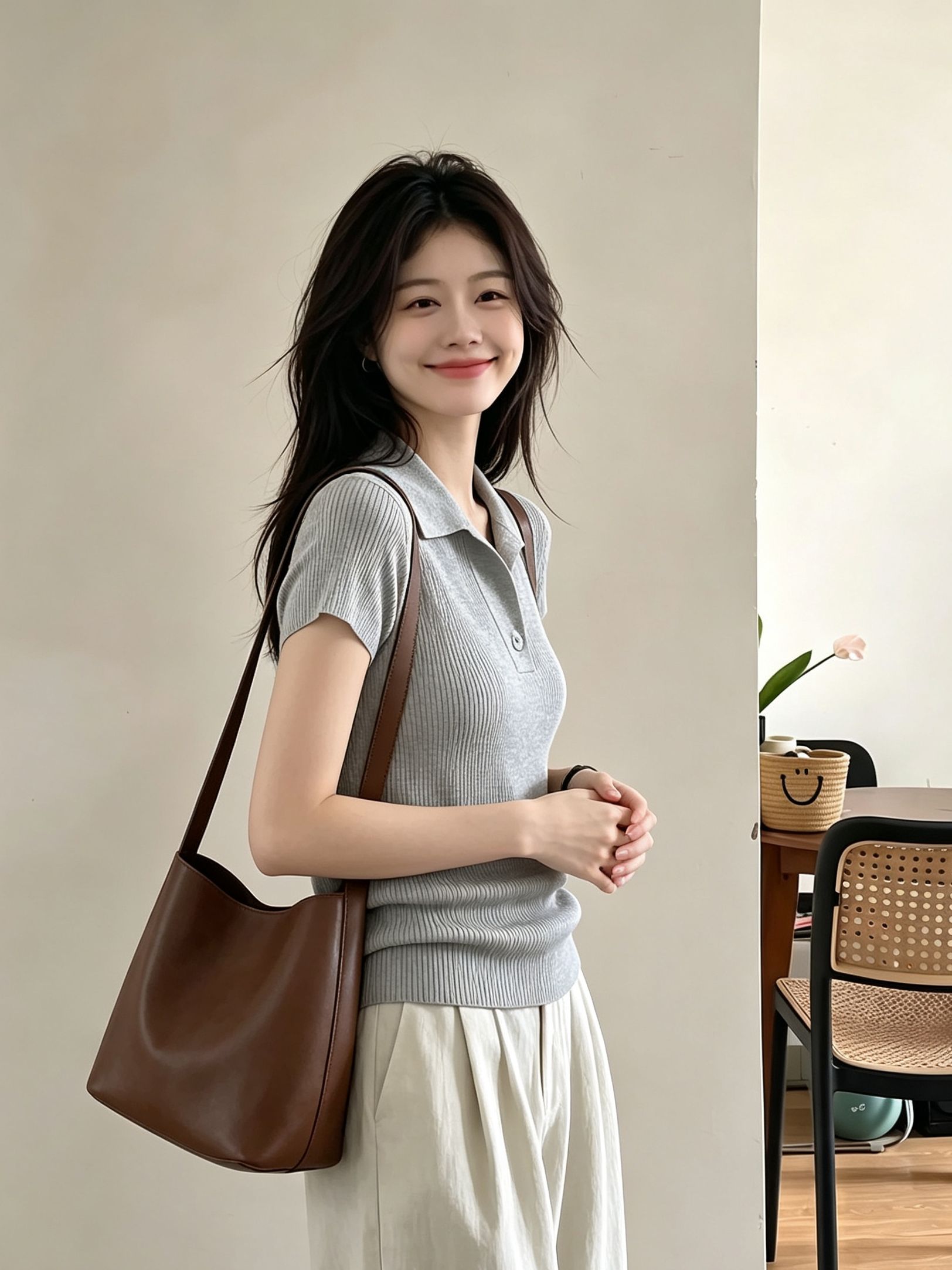2026 Summer New Lapel Knit Short Sleeve Top with V-Neck Single Button Slimming Cropped Design - Image 4