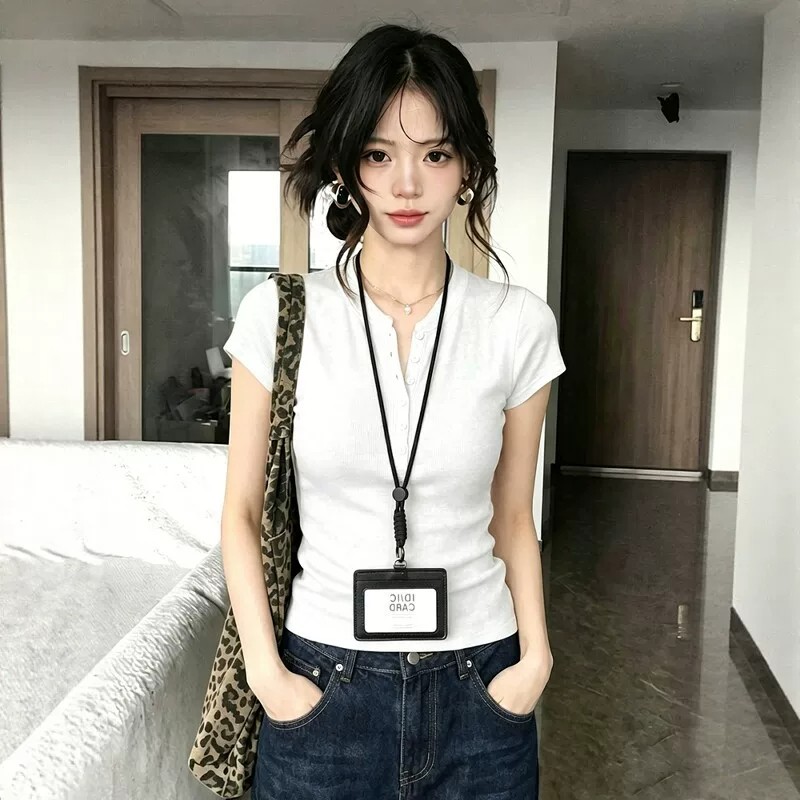 Women's Slim Fit Henley Neck Short Sleeve Knit T-Shirt Summer Top - Image 3