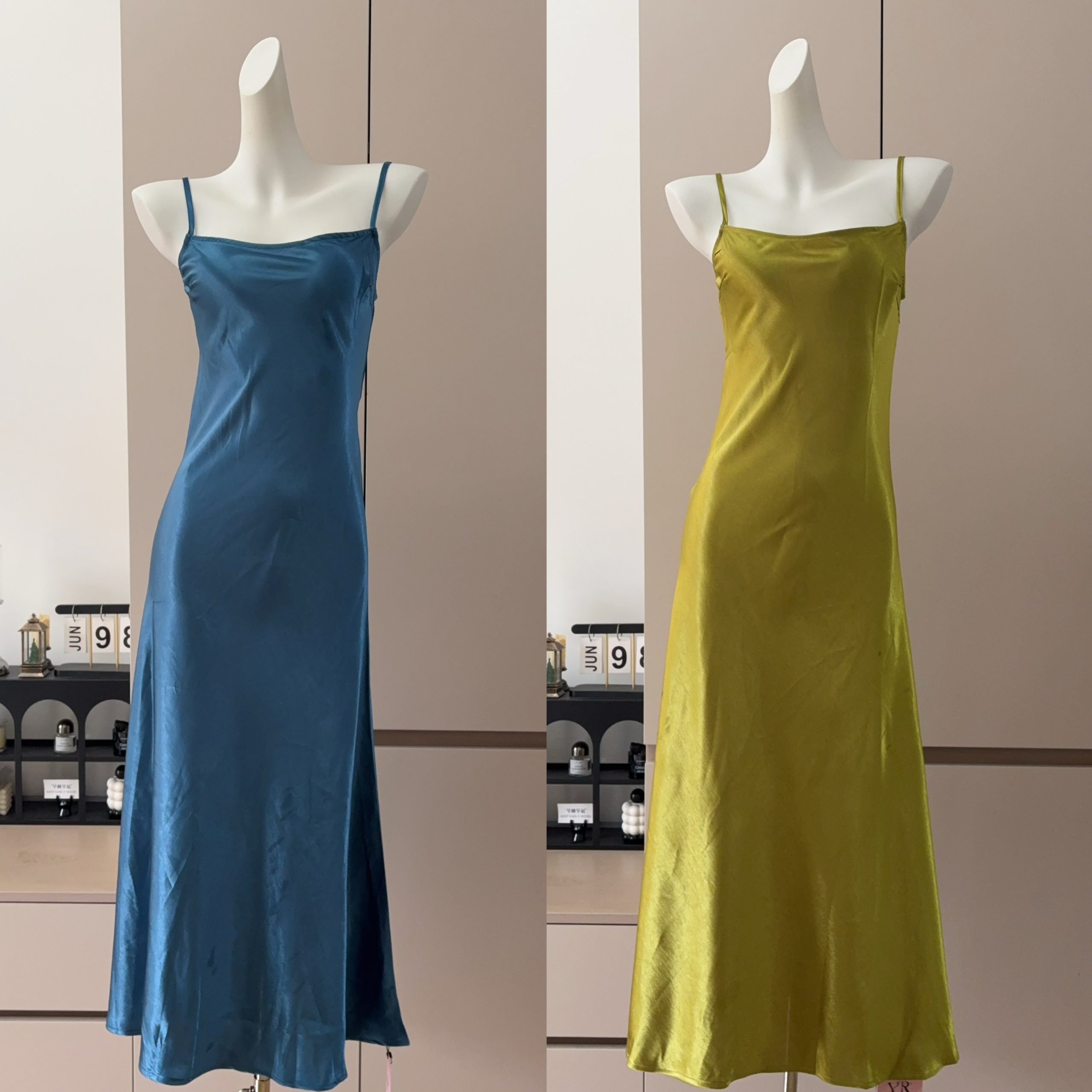 Royal Blue Green Black Satin Bodycon Maxi Dress with Spaghetti Straps