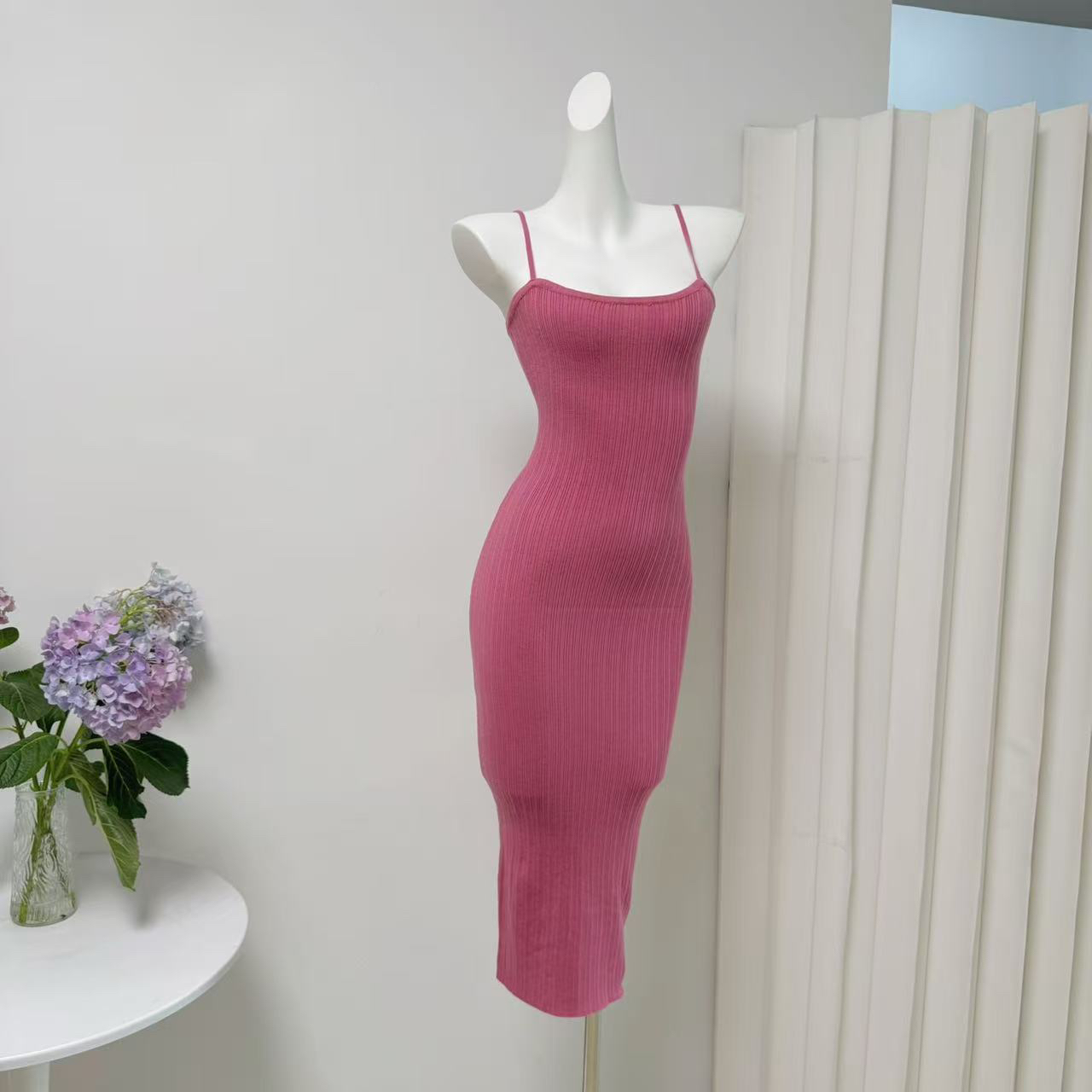 Cher Qiaoluola Berry Red Knit Cardigan and Cami Dress Two-Piece Set for Women Autumn Rose Pink - Image 4