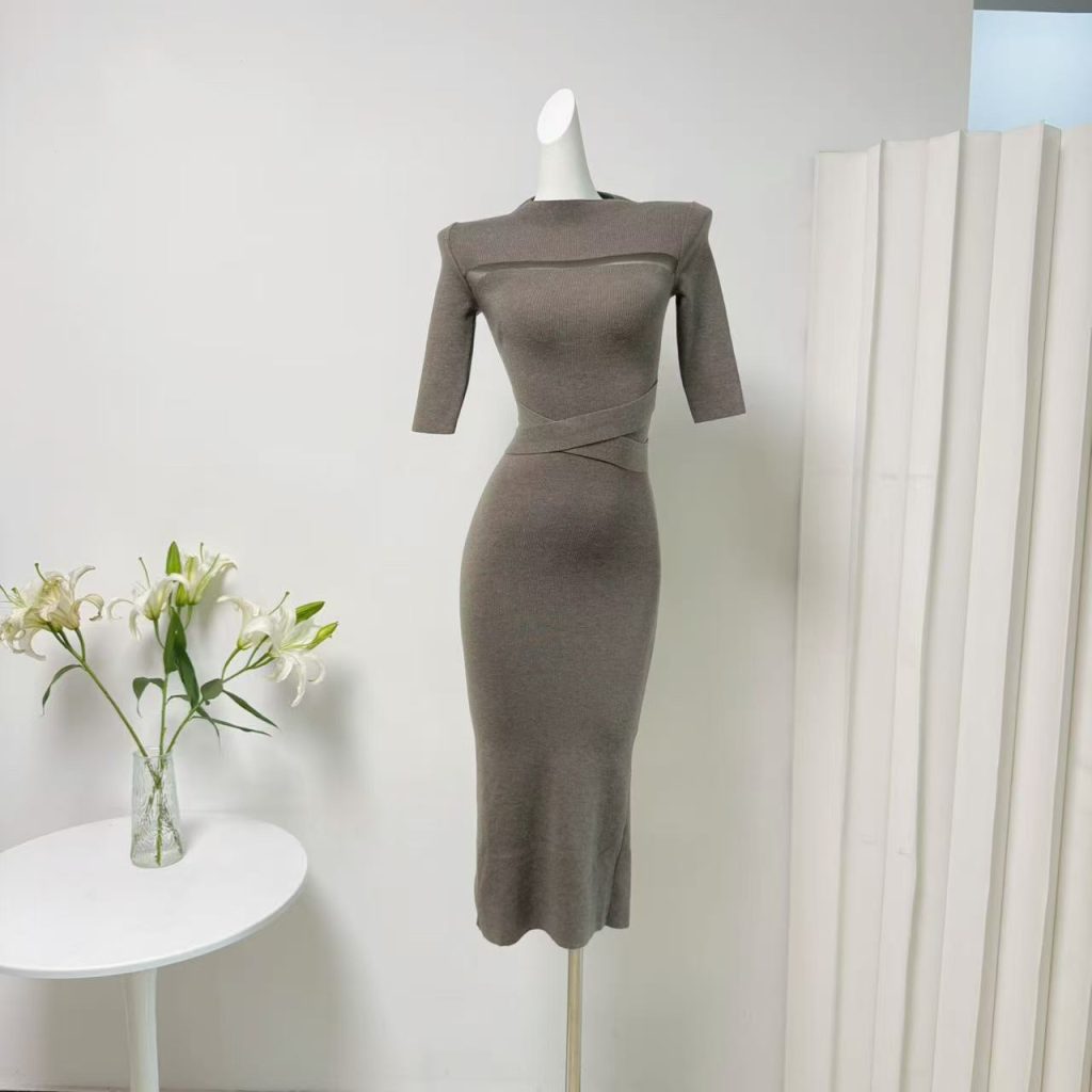 ACHI Da Ye Chi Half Turtleneck Mid Sleeve Knit Dress Women Elegant Slim Long Bodycon Rachel Dress