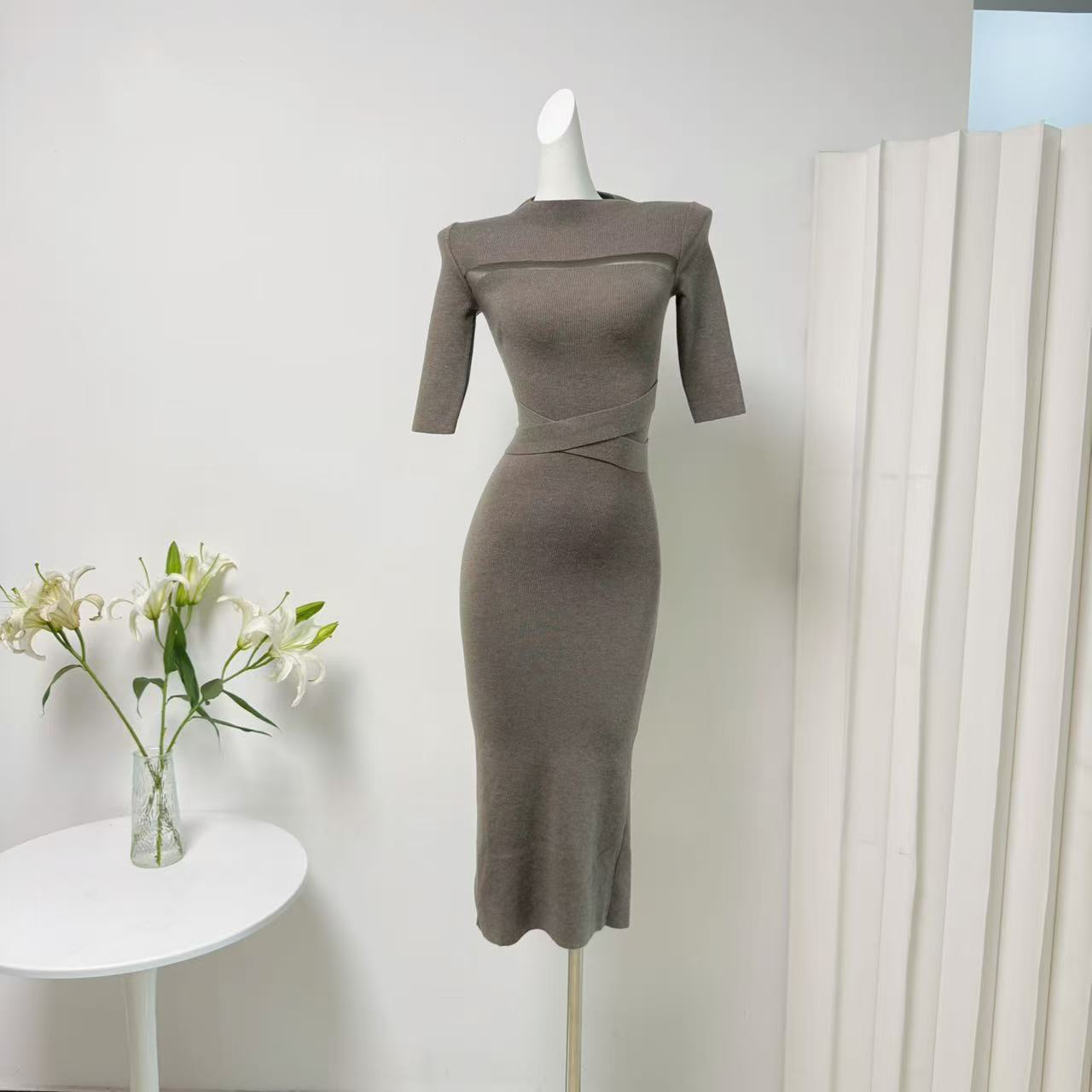 ACHI Da Ye Chi Half Turtleneck Mid Sleeve Knit Dress Women Elegant Slim Long Bodycon Rachel Dress