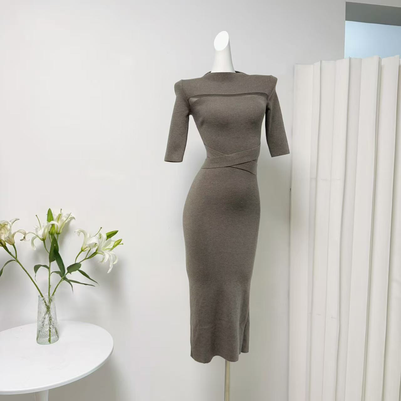 ACHI Da Ye Chi Half Turtleneck Mid Sleeve Knit Dress Women Elegant Slim Long Bodycon Rachel Dress - Image 2