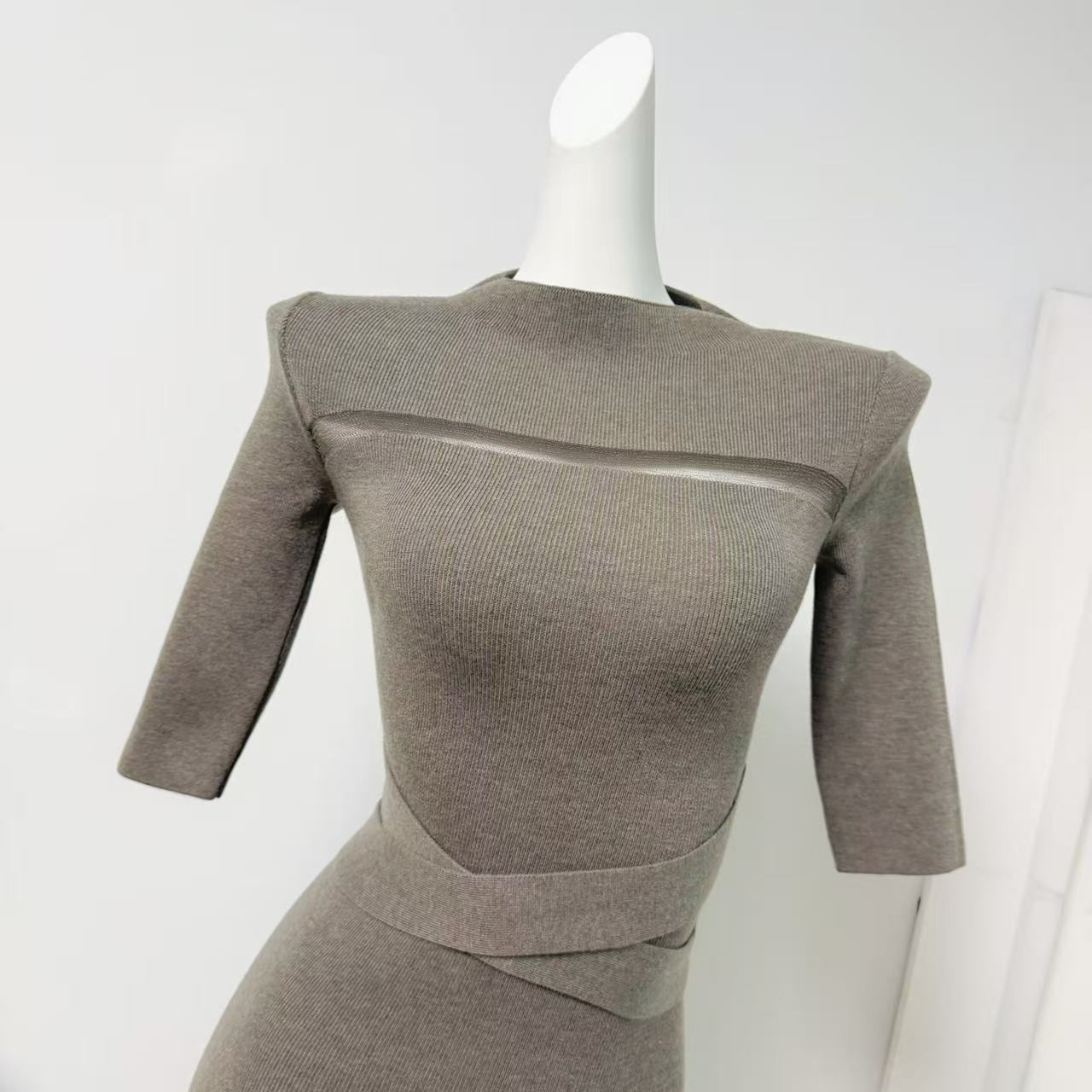 ACHI Da Ye Chi Half Turtleneck Mid Sleeve Knit Dress Women Elegant Slim Long Bodycon Rachel Dress - Image 3
